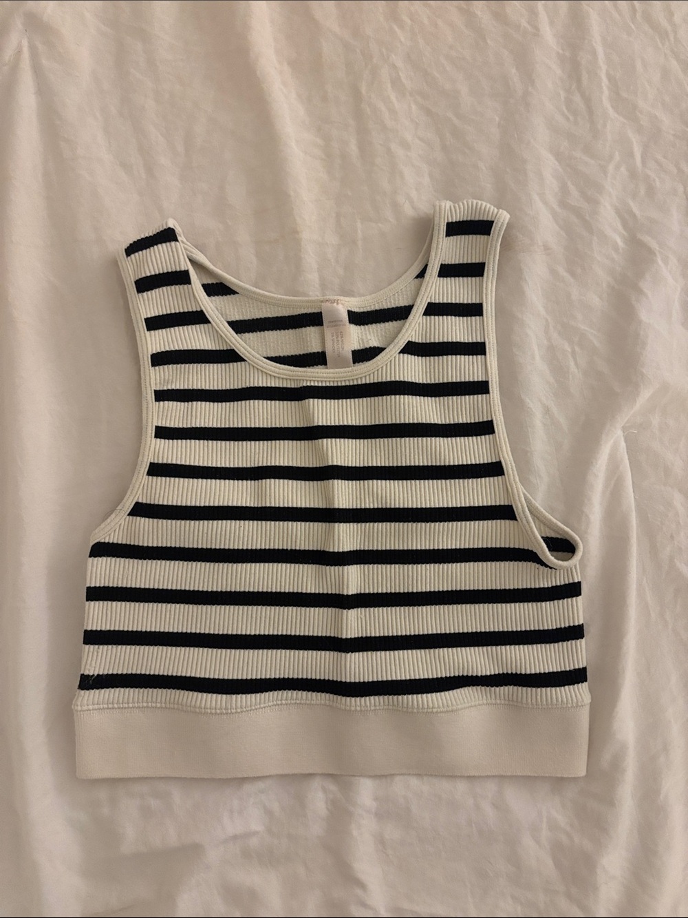 Striped Black & White Ribbed Tank Crop Top